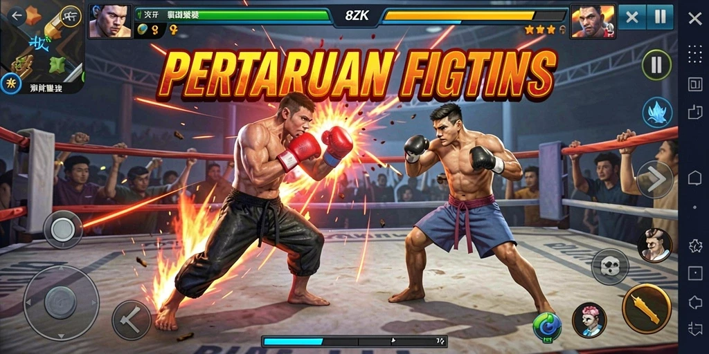 Screenshot utama gameplay 8ZK yang menampilkan pertarungan mendebarkan.