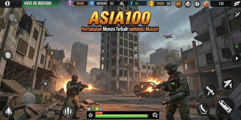 Screenshot ASIA100 menampilkan gameplay menara pertahanan yang intens dan menarik.