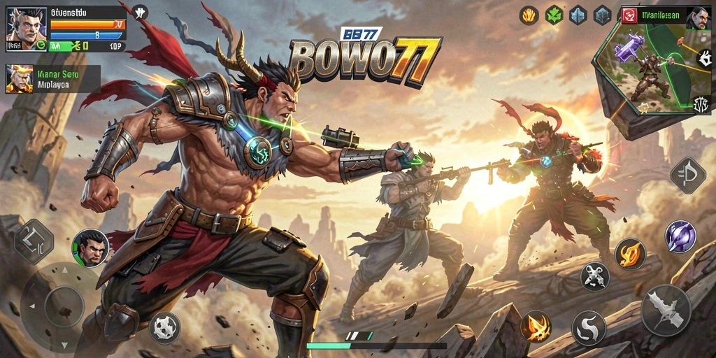 Tampilan aksi mendebarkan dalam gameplay BOWO77.