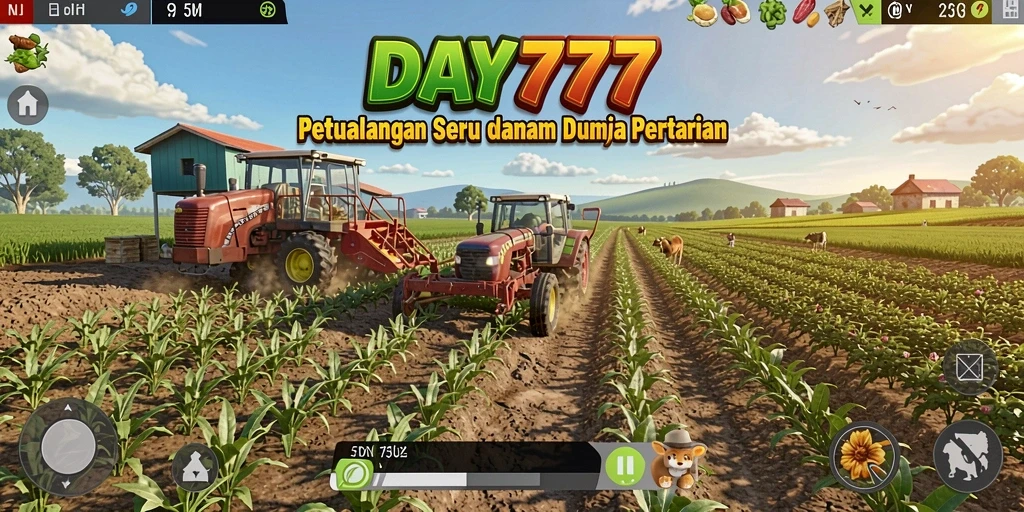 Tampilan awal DAY777 menunjukkan aktivitas bertani yang menyenangkan.