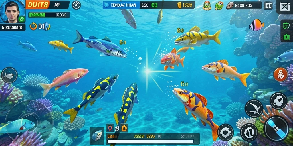 Tampilan gameplay memikat saat menembak ikan di DUIT8.