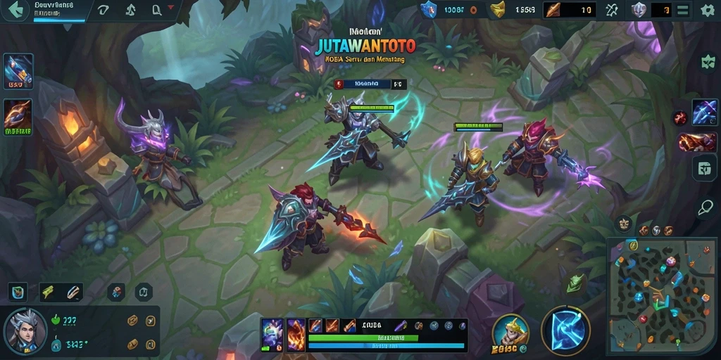 Tampilan gameplay seru di JUTAWANTOTO dengan aksi MOBA yang menarik.