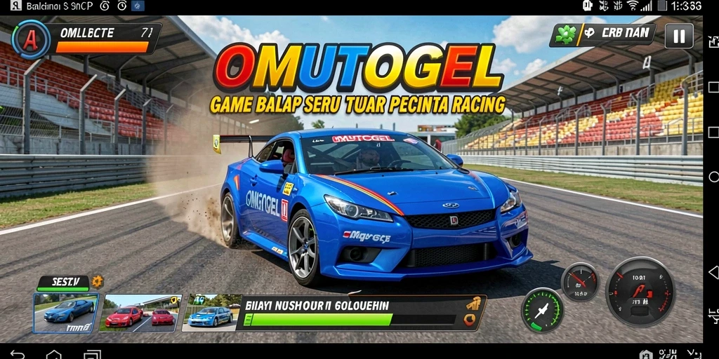 Screenshot gameplay OMUTOGEL menampilkan balapan seru di trek menantang.