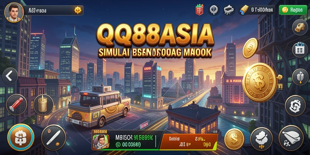 Screenshot gameplay Tycoon QQ88ASIA menunjukkan strategi bisnis yang mendebarkan.