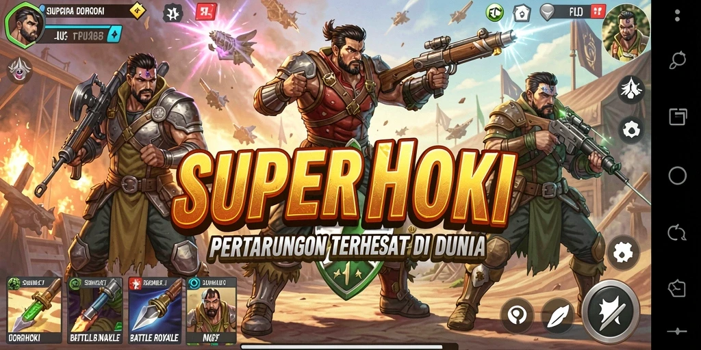 Tangkapan layar SUPERHOKI dengan aksi pertarungan Battle Royale yang seru.
