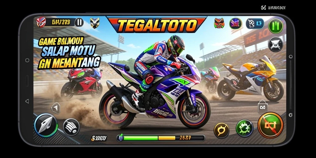 Tampilan gameplay TEGALTOTO yang mendebarkan dalam balapan motor.