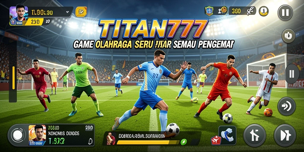 Screenshot utama TITAN777 menampilkan gameplay seru di lapangan olahraga.